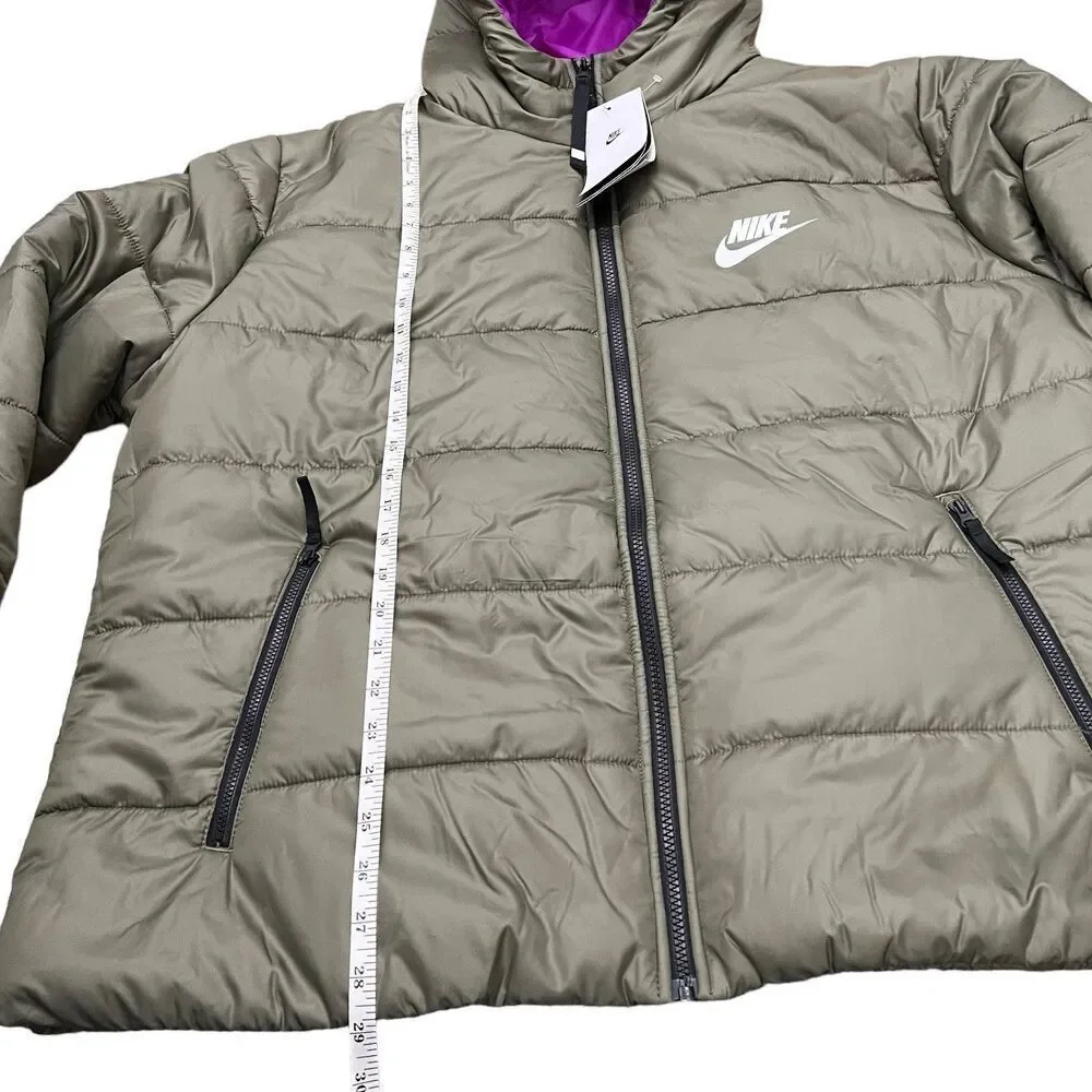 Nike Coat Women’s‎ 1X Green Puffer Back Center Swoosh Therma Fit Hoodie Full Zip
